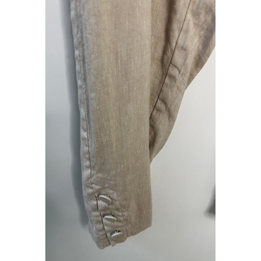 J Jill Stretch 100% Linen Pants Button Hem Ankle Tan Beige Coastal Travel Resort - Picture 5 of 12